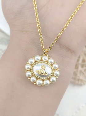 太阳花珍珠项链土星星球锁骨链