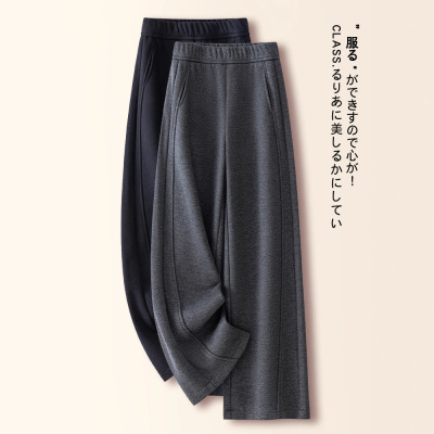 羊绒毛呢阔腿裤女秋冬季2025新款宽松加厚加绒窄版醋酸羊毛直筒裤