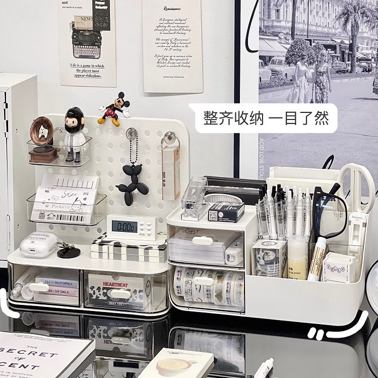 收纳盒抽屉式置物架办公室桌面书桌工位好物女洞洞板整理改造