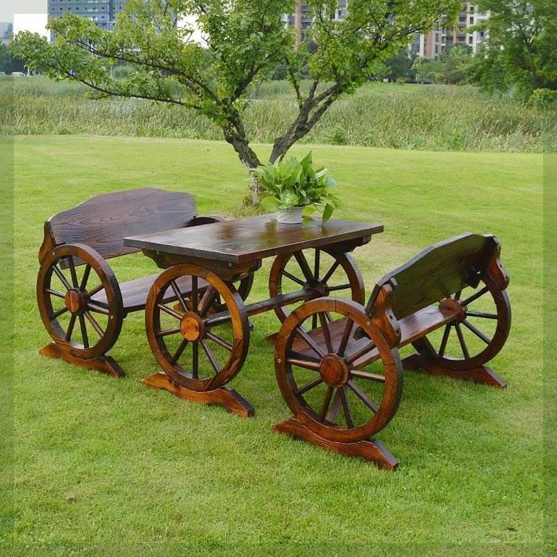 碳化防腐实木桌椅套件户外庭院休闲花园阳台露天组合复古茶餐桌凳