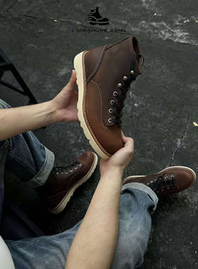 2925/15552工装靴改款F03红铜色疯马皮厚度D楦橡胶大底固特异工艺