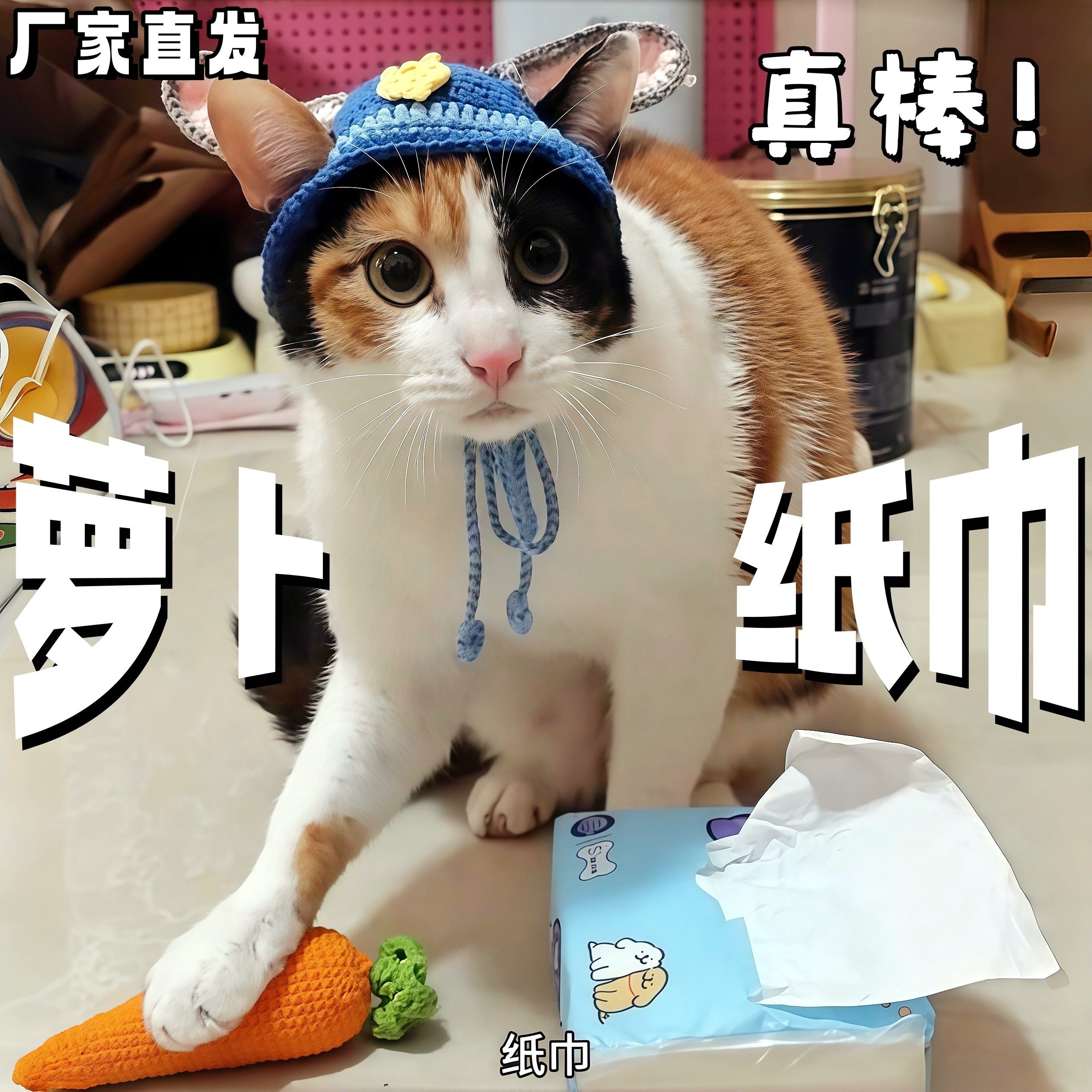 萝卜纸巾猫咪帽子可爱搞怪小兔子警官针织帽diy手工钩织小猫头套,宠物/宠物食品及用品,帽子,淘宝优惠券,粉丝福利购,淘宝优惠卷
