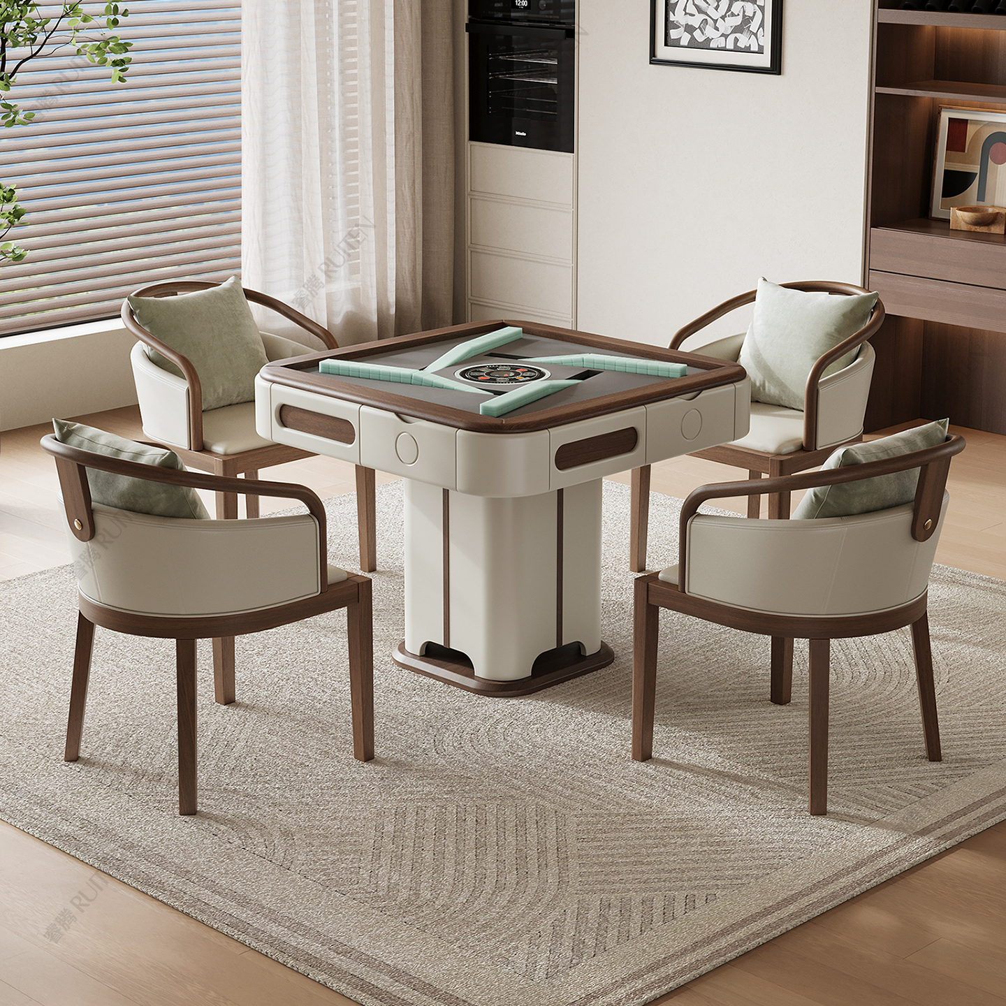 睿腾2025新款奶油风麻将机餐桌