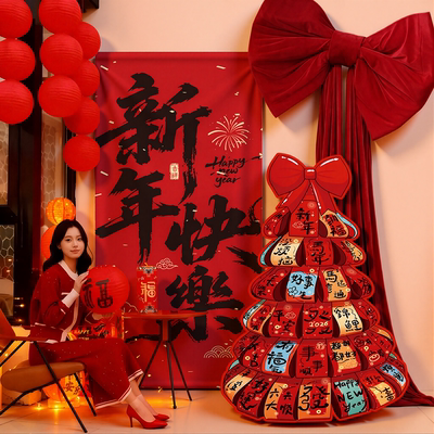 2026马年蝴蝶结挂饰新年装饰灯笼挂件春节氛围场景过年发财树摆件