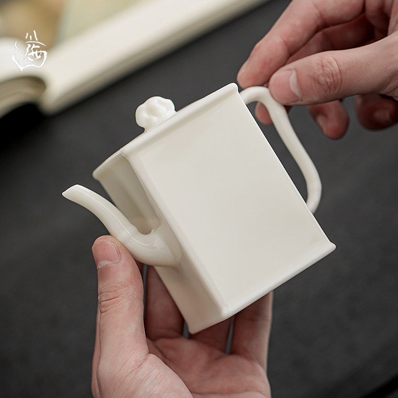 羊脂玉瓷四方壶德化白瓷茶壶功夫茶具家用泡茶壶陶瓷手工单壶定制