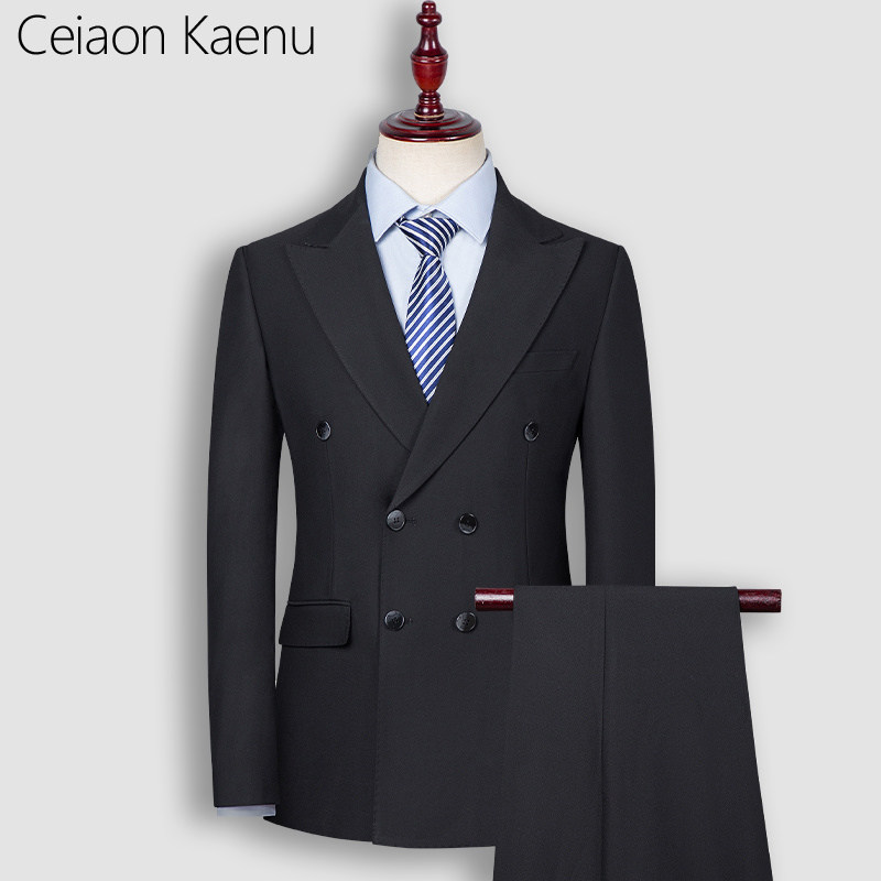 Ceiaon Kaenu双排扣休闲西装套装男士修身英伦西服男正装新郎结婚