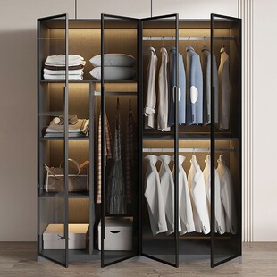 轻奢衣柜家用卧室实木小户型现代简约储物收纳柜两门定制玻璃柜子