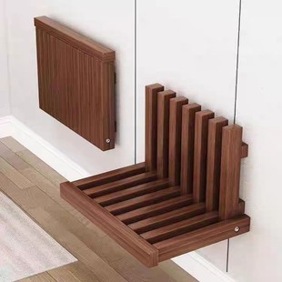 折叠换鞋凳壁挂式入户门挂墙玄关鞋柜隐藏式进门穿鞋凳实木上墙凳