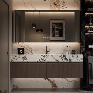 意式极简浴室柜岩板无缝一体酒店卫生间洗漱组合洗脸盆洗手盆定制