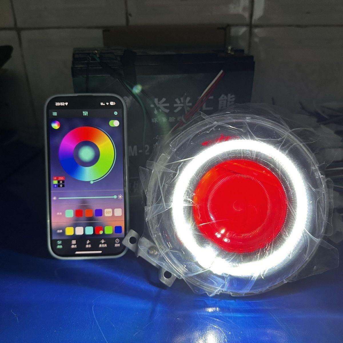 龟车龟五85w双光小太阳透镜蜂窝带风扇手机app可调恶魔眼蓝牙