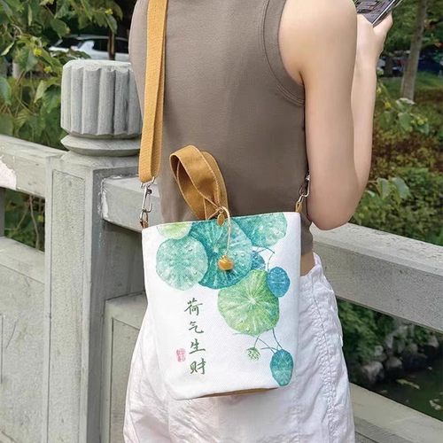 荷气生财帆布包包上班袋