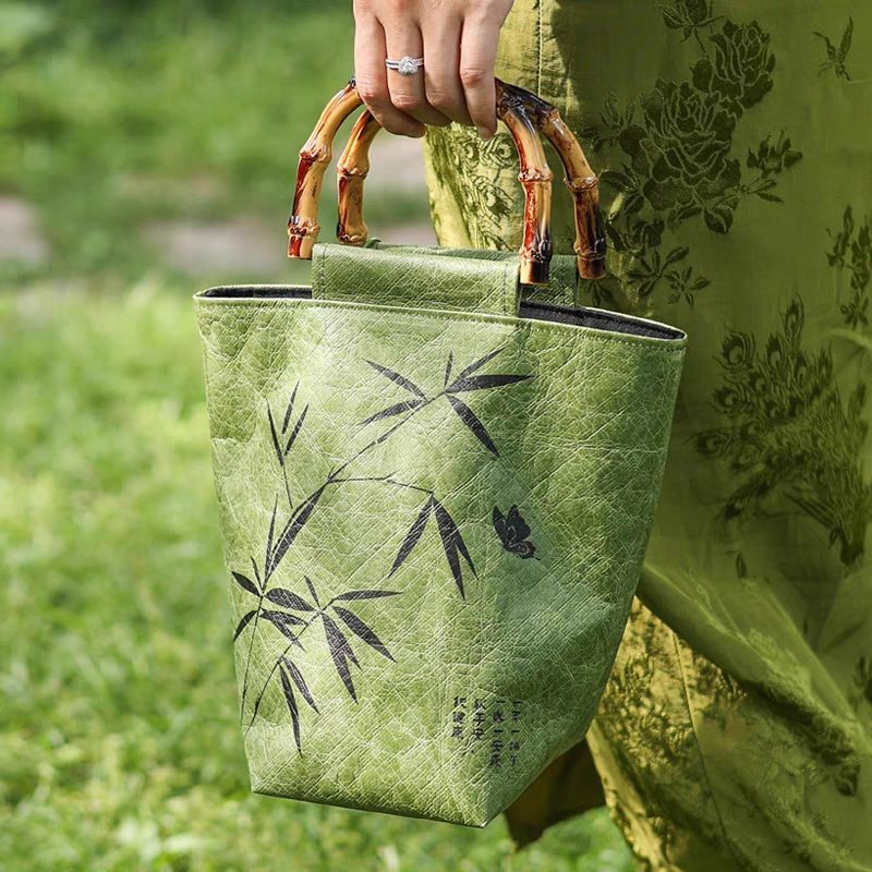 中式烫印竹节手提杜邦纸手提袋新中式国风手提包轻奢高级复古文艺