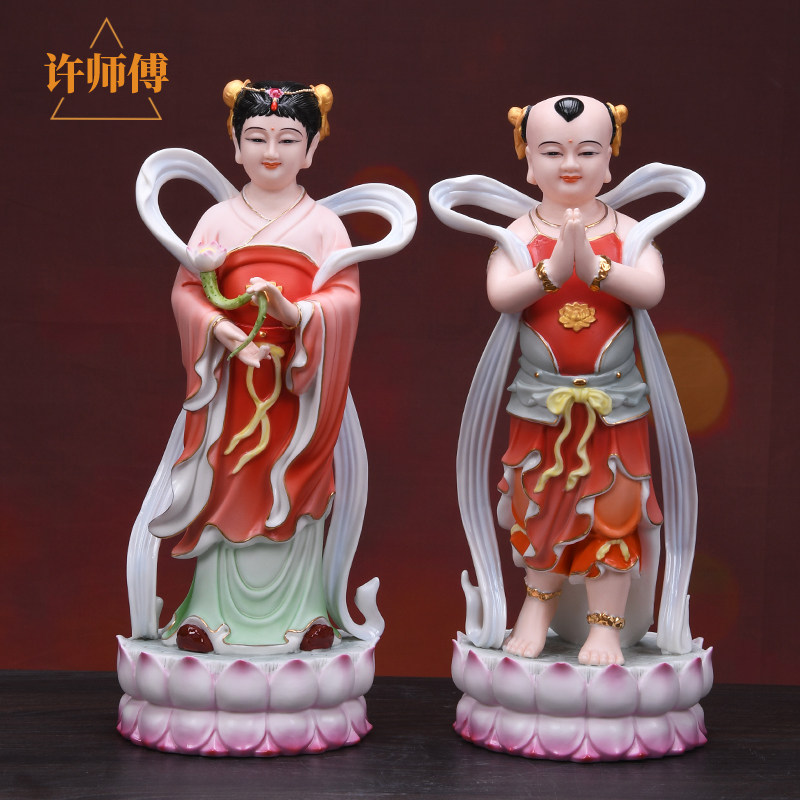 许师傅陶瓷善财童子龙女金童玉女供奉家用观世音菩萨像佛像摆件