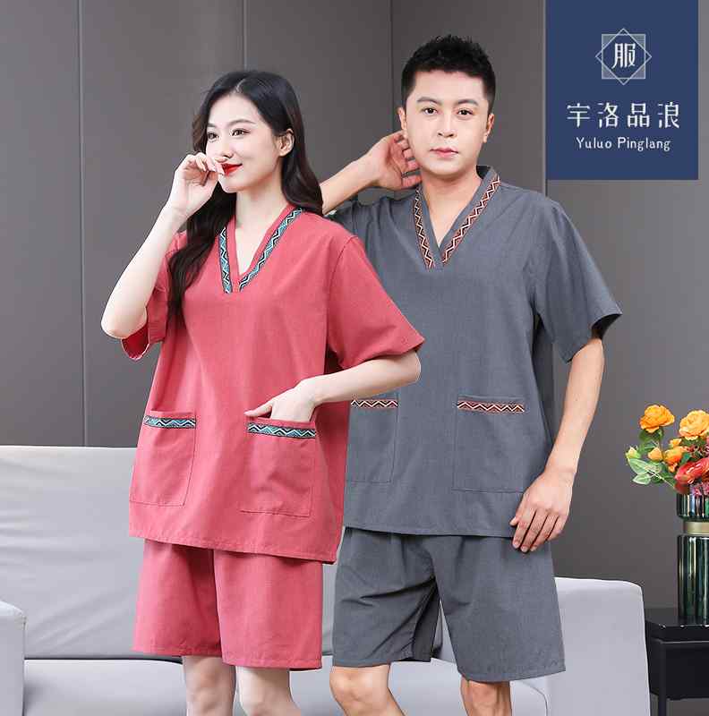 贡麻汗蒸服女情侣大码男款桑拿服足疗店洗浴按摩浴衣家居睡衣浴服