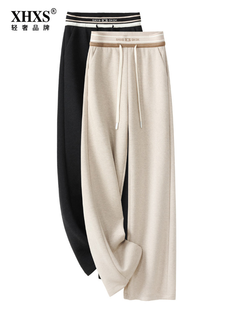 毛呢阔腿裤女秋冬季2025年新款百搭时尚直筒裤保暖宽松糯米休闲裤