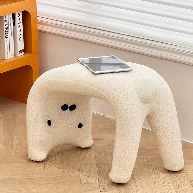 网红猫咪换鞋凳羊羔绒梳妆椅子化妆凳入户玄关凳子家用门口穿鞋凳