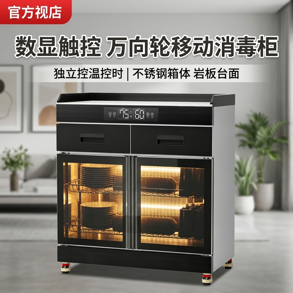 普循商用餐饮消毒柜万向轮可移动不锈钢餐边柜消毒烘干一体