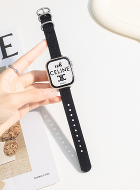 适用苹果iwatch8/6/5/3代新款苹果s9智能手表表带applewatch4潮流时尚个性尼龙帆布款s7运动se女款腕带黑色款