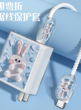 适用于OPPO100W充电器保护套OPPOReno10pro OPPOFind X6pro手机数据线防折断线GTneo5SE大师探索版透明印花款