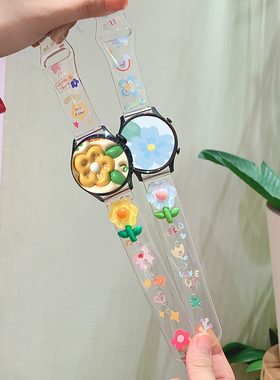 适用华为gt3表带新款智能运动手表gt2/pro贴片蓝色太阳花表带可爱watch3/3pro女款荣耀magicwatch2透明印花款