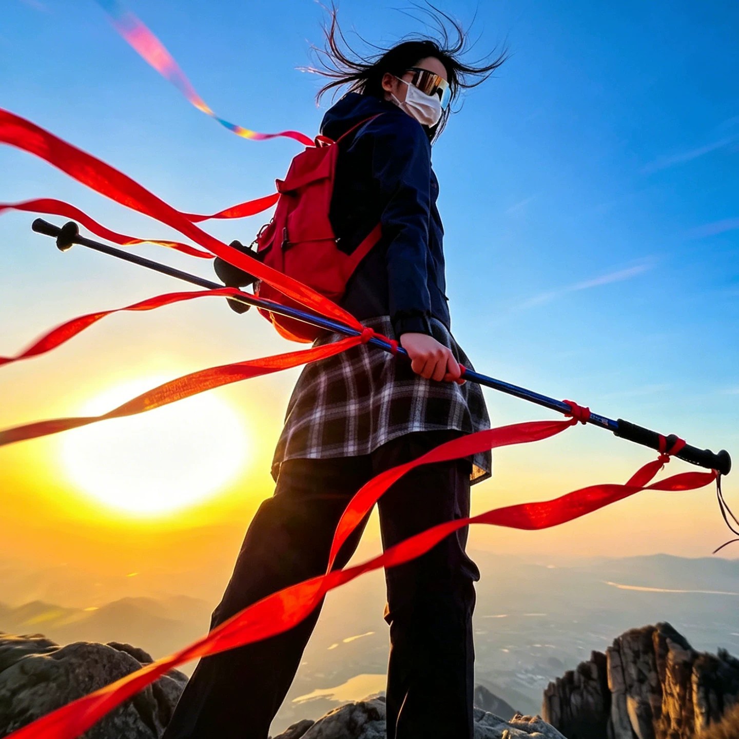 出片神器！2026爆款登山杖红飘带图片