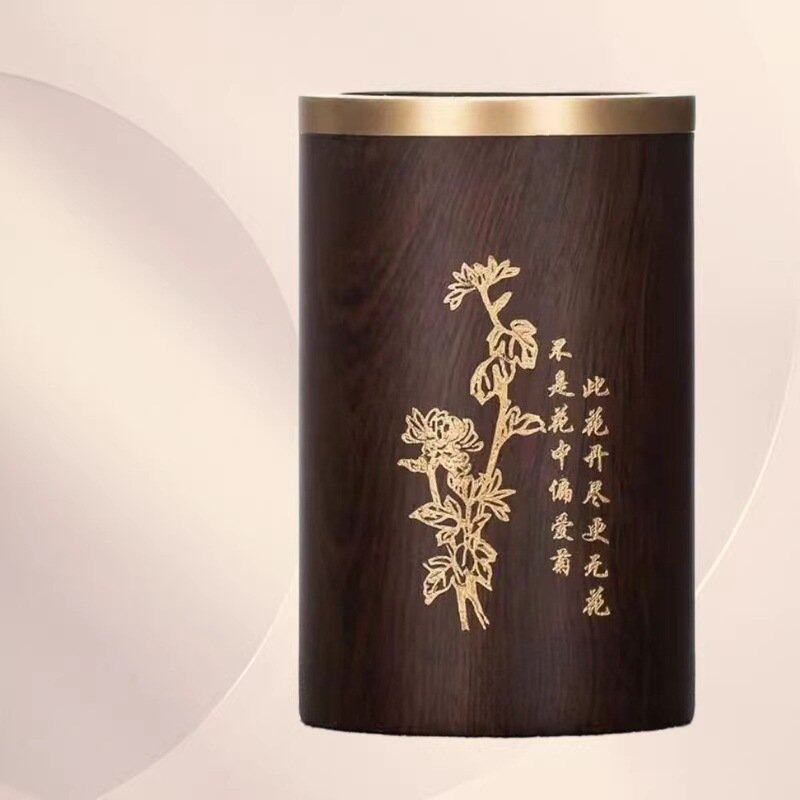 黑檀木茶筒竹兰梅菊款茶道配件收纳筒新中式茶具用品摆件笔筒