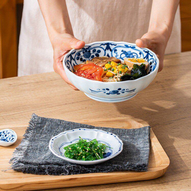 蓝凛堂陶瓷碗花边型钵家用汤钵日式和风餐具釉下彩日本进口