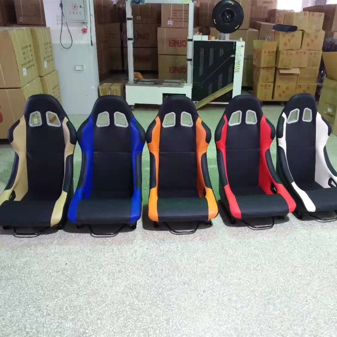 不可调赛车椅改装汽车车椅桶式米黄色PVC双滑轨运动座椅