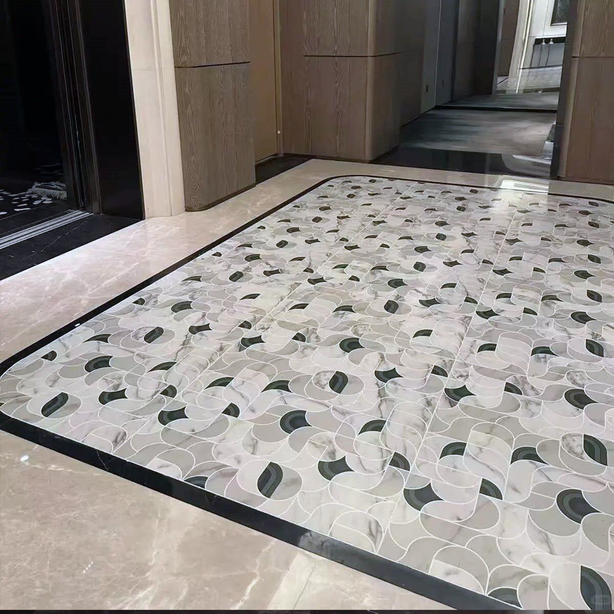 水刀拼花瓷砖600x1200绿色大理石玄关花砖酒店大堂会所仿石材地砖