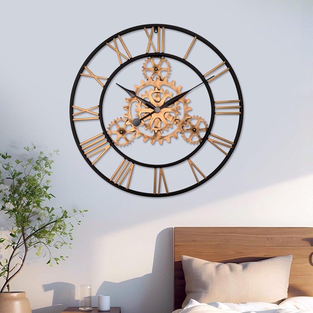 亚马逊跨境电商 美式仿古铁艺齿轮挂钟 欧式创意静音壁钟 clock