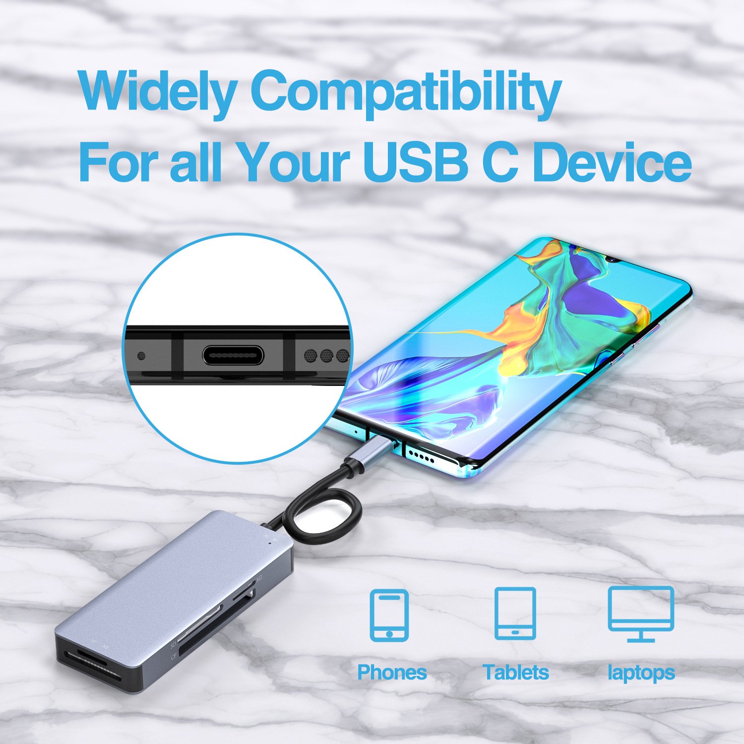 TYPE C读卡器多功能铝合金高速相机多合一SD/CF/TF/MS/M2读卡器