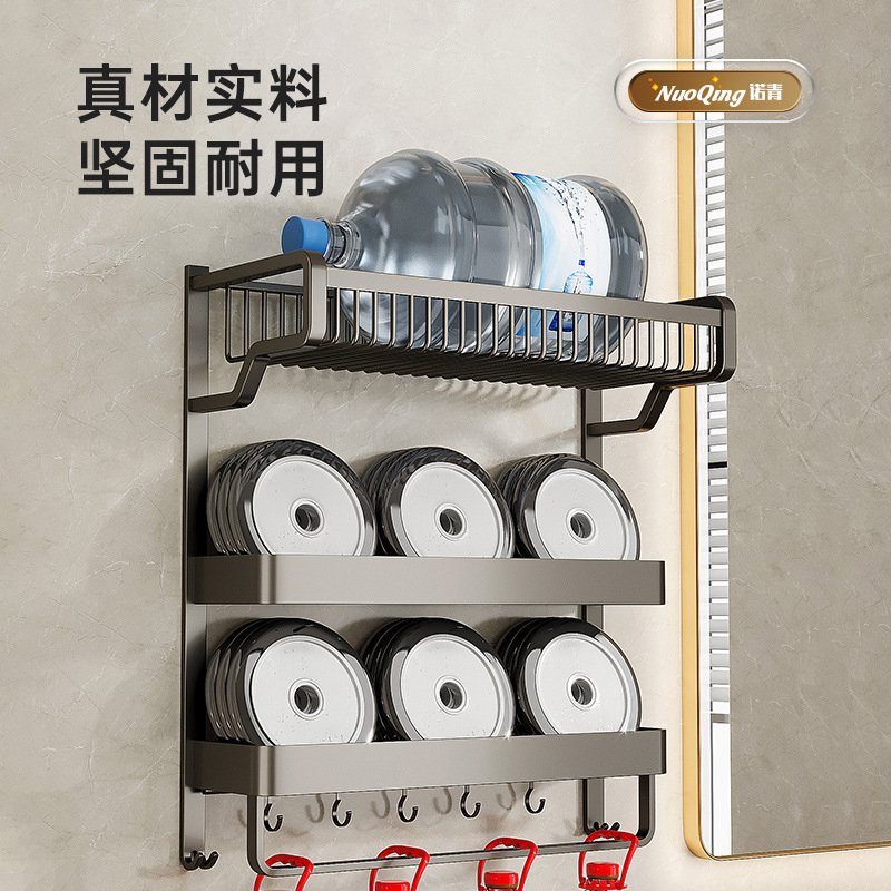 毛巾架卫生间置物架一体免打孔壁挂浴室厕所卫浴套装太空铝浴巾架