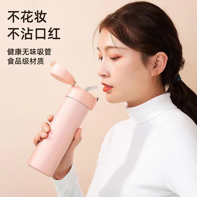 网红智能温显保温杯男女学生吸管弹跳盖水杯大容量316不锈钢杯子