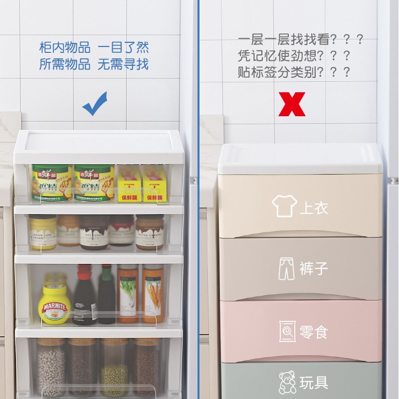 厨房卫浴塑料多层抽屉式置物架玩具整理零食储物箱透明柜子收纳架