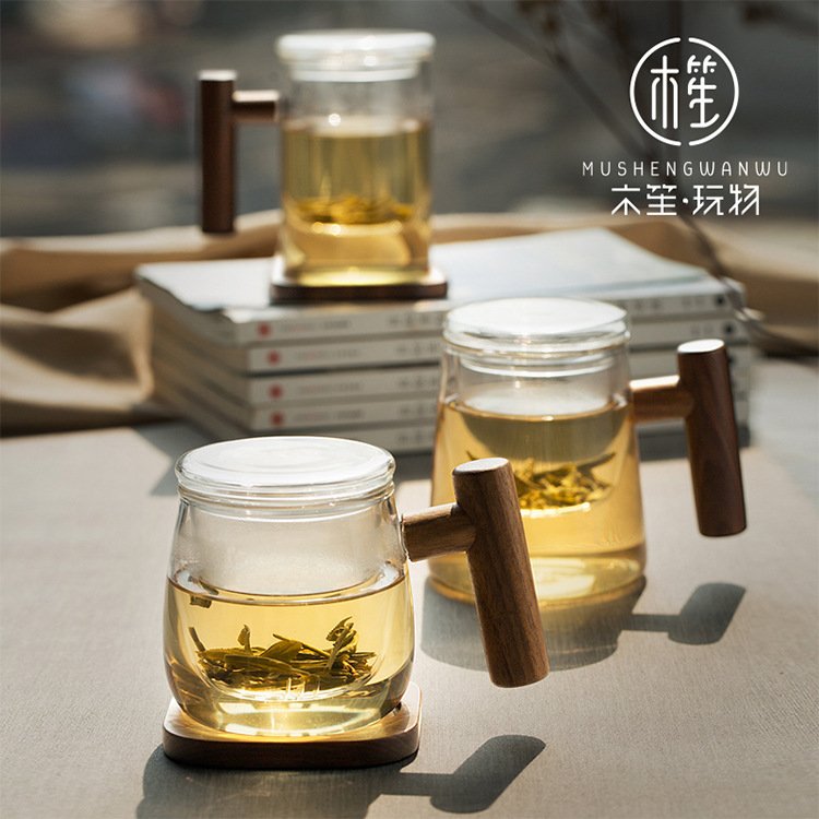 木笙原创耐热高硼硅玻璃泡茶杯办公室透明茶水分离花茶杯大容量男