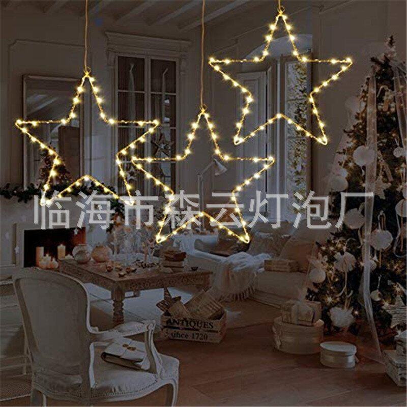 3个装铜丝星星造型灯串窗帘灯圣诞装饰彩灯灯条灯带窗户挂灯