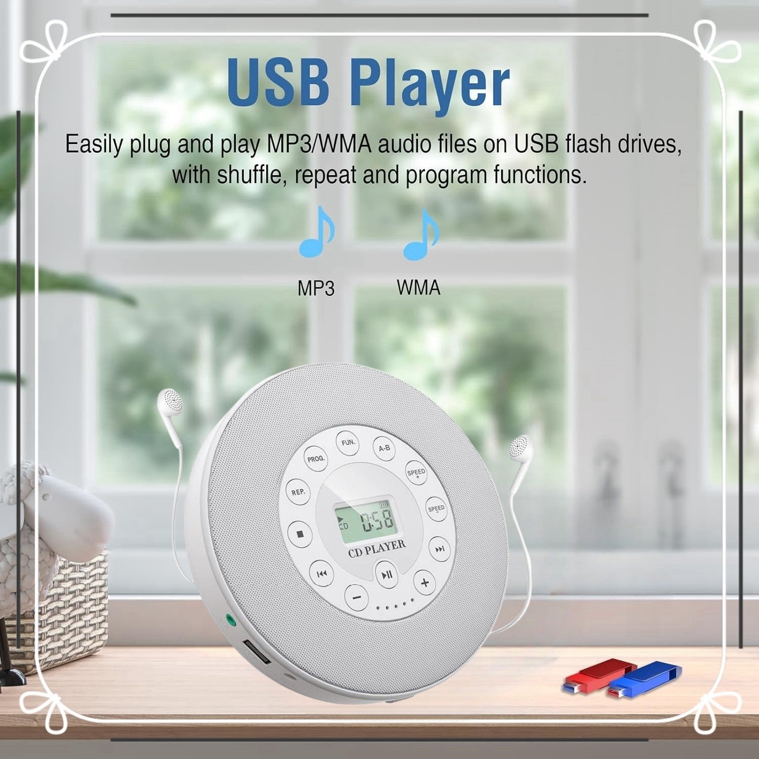 多功能CD播放器USB，音频输出，防震设计复读机，变速阅读A-B复读