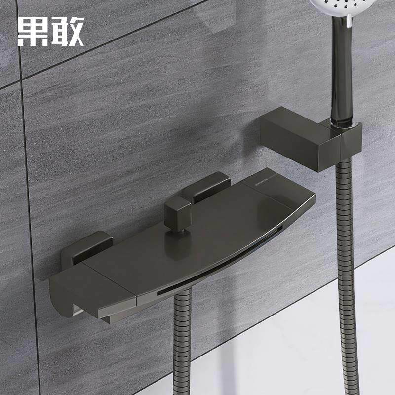 果敢枪.D10.灰质色北欧约墙装式雅黑龙头拉简丝金铜大瀑布浴浴缸