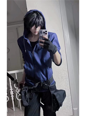 2025张起灵cos服机能风冲锋拉链卫衣男夏季连帽开衫重磅小哥外套