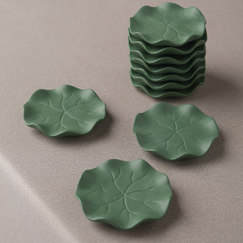 荷叶茶托杯垫陶瓷色土茶杯托隔热垫会客专用功夫茶具摆台配件禅意