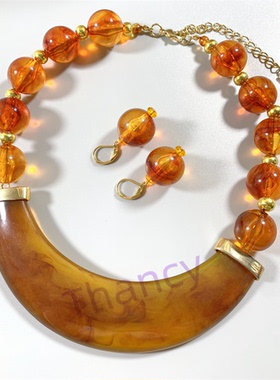 树脂圆珠半圆弧项圈耳环套装