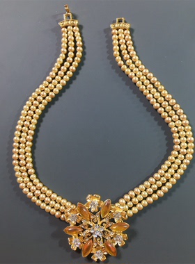 Vintage中古香槟色琉璃珍珠多层