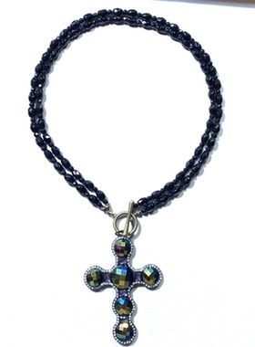 Vintage中古黑色切面琉璃珠炫彩