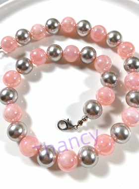 日本回流灰粉撞色短款项链