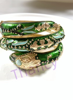 绿色珐琅多层盘蛇中古重工手镯