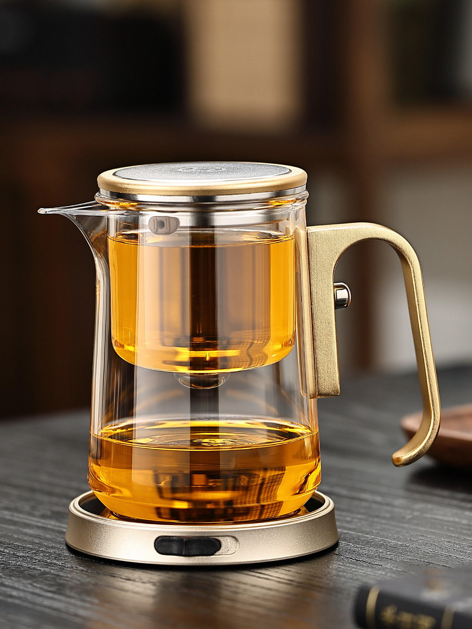 高档耐热玻璃茶壶,一键式分茶杯,办公用无杆优雅杯,家用懒茶壶