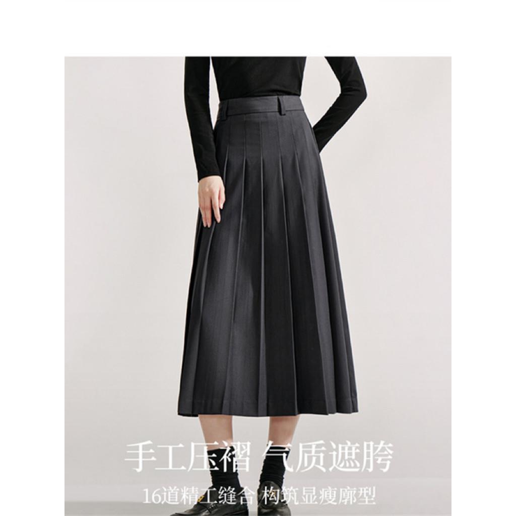 格雷系百褶半身裙女2026年春季新款百搭经典A字宽松遮胯显瘦长裙