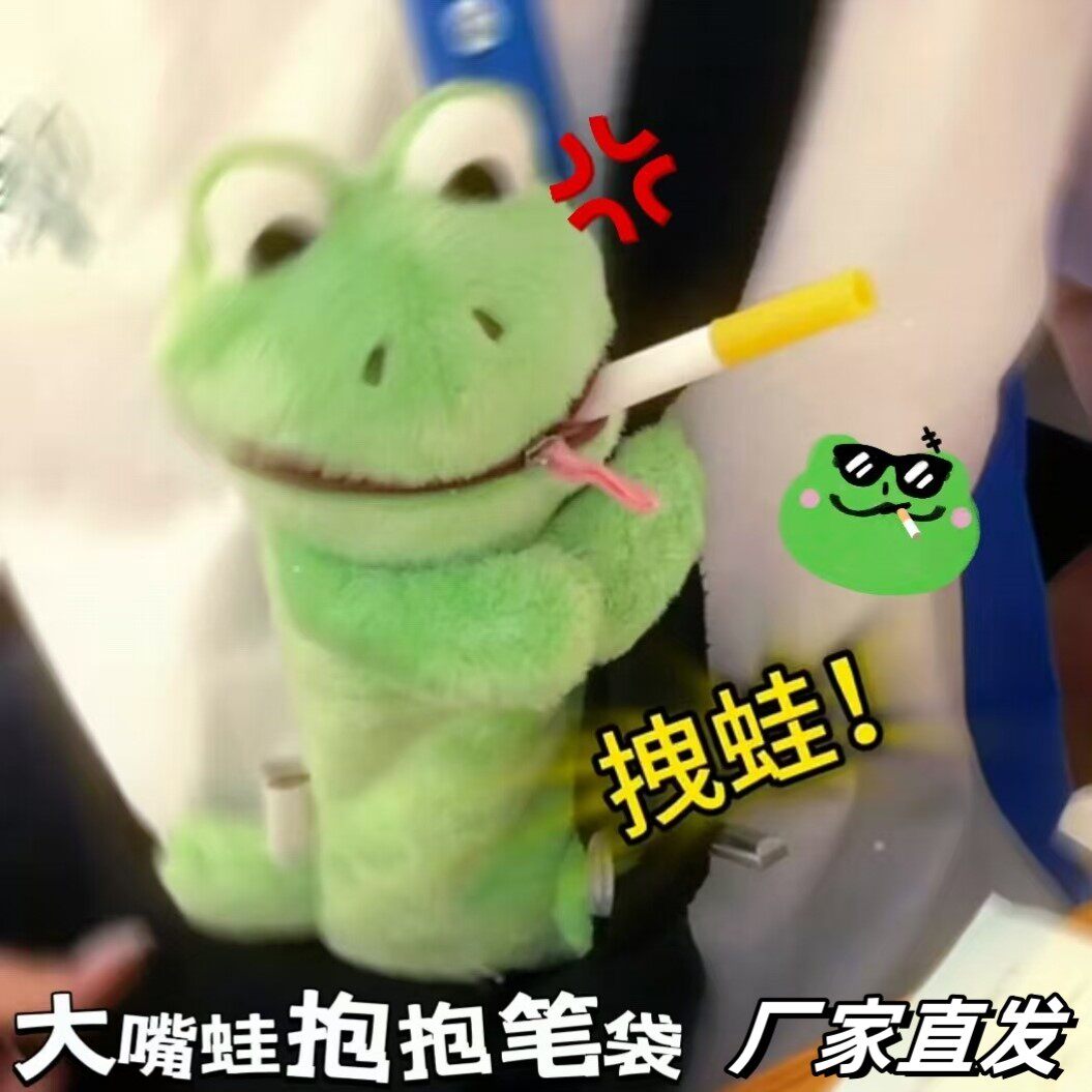 大嘴青蛙笔袋可爱抱抱玩偶铅笔盒便携式文具收纳袋高颜值毛绒玩具