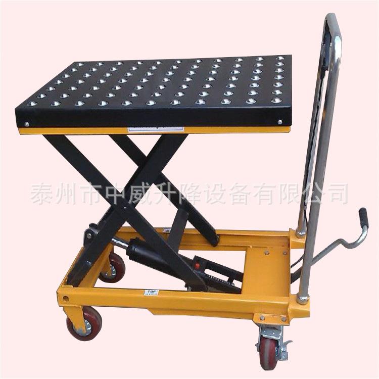 50KG900MM高滚珠式液压升降台手动平台堆高车油压平板车