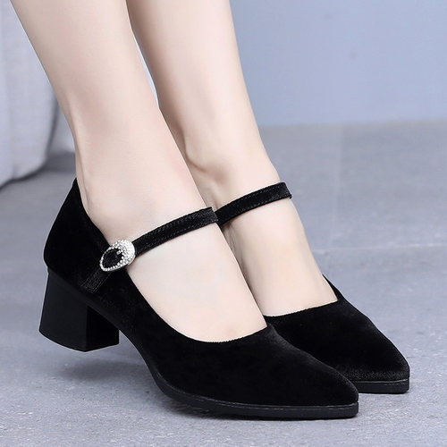 老北京布鞋女软底高跟金丝绒单鞋